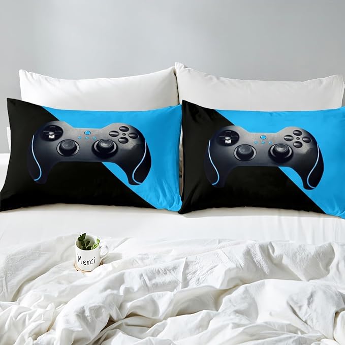 Erosebridal Gamer Comforter Cover Merry for Teens Boys Girls Game Room Decor Bedding Set Gamepad Printed Player Gaming Duvet Cover Videogame Controller Pattern Bedspread, Queen Size,Black Blue - Image 7