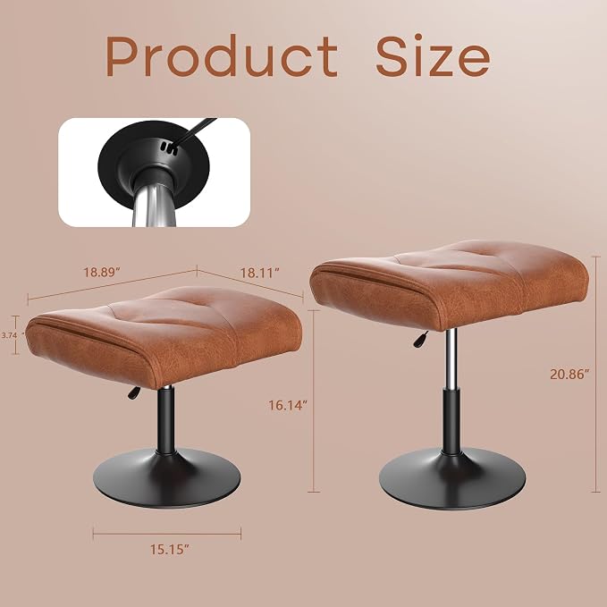 VECELO Foot Rest Under Desk Ottoman, PU Height Adjustable Footrest with Comfort Padding, Leg Rest for Desk for Relieving Leg Pain, Stiffness, and etc, Brown - Image 2