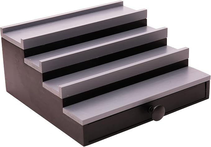 4 Tier Men's Cologne Organizer, Black Gray Wood Display Stand with Drawer | Tiered Cologne Shelf Rack, mens perfume holder, cologne collection, Hidden Storage, Dresser Fragrance Display, Gift for Men - Image 7