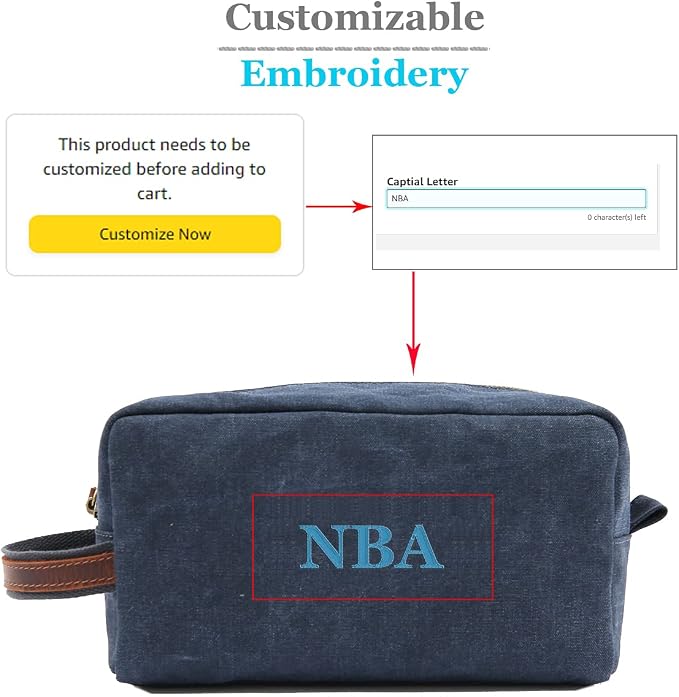 Personalized Toiletry Bag Embroidery Canvas Dopp Kit Custom Gift Monogrammed Shaving Bag With Zipper For Men And Women (for customization Pro) - Image 2