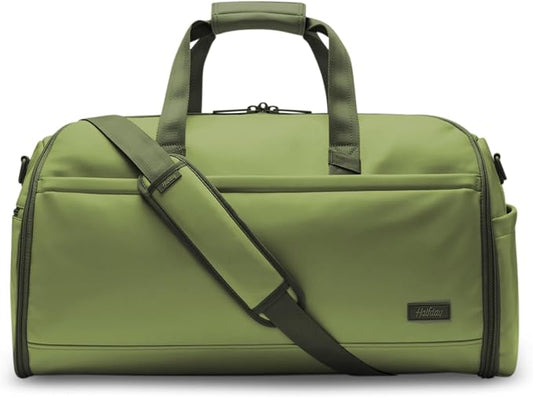 Halfday Convertible 2-in-1 Vegan Leather Premium Garment Duffel Weekender Bag 45L (Carry-on, Wrinkle-Free Travel, Hanging Suit Compartment, Shoe Pockets, Trolley Sleeve), Leaf by HalfdayTravel