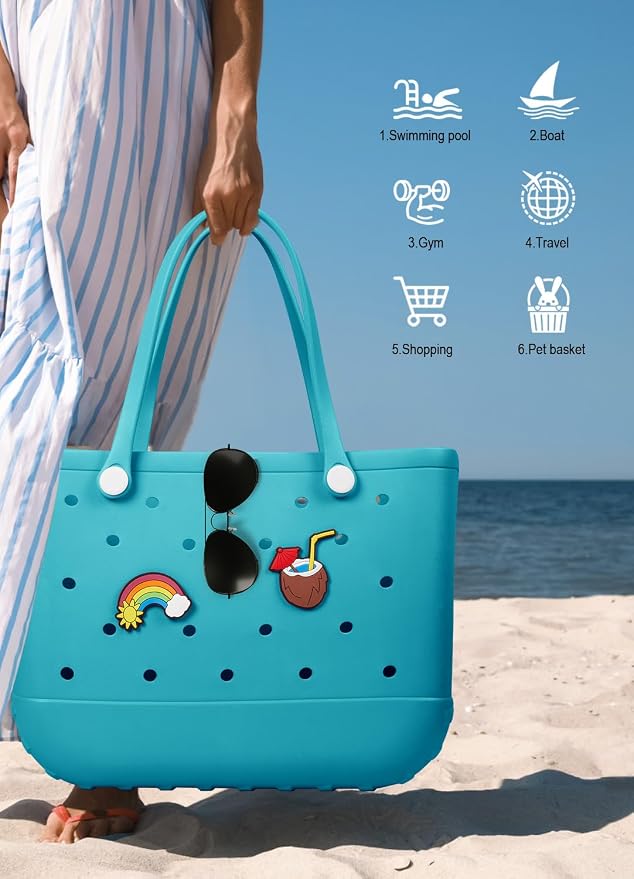 Baonat Beach Bag Rubber Tote Bag - Waterproof Travel Bag for Women Washable Tote Bag Handbag for Sports Beach Market Pool - Image 7