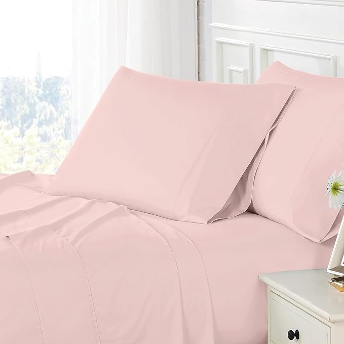 Pizuna Pure 100% Luxury Cotton Queen Size Pillow Case Light Pink, 1000 Thread Count 100% Long Staple Cotton Sateen Pillowcase, Pillow Covers with Stylish 4" Hem (Combed Cotton Pillowcase) by Pizuna