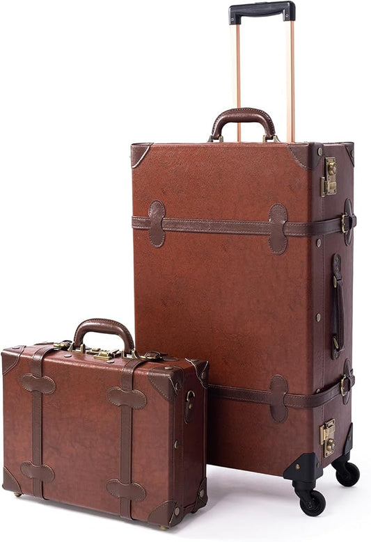 COTRUNKAGE 2 Piece Vintage Luggage Check-in Suitcase Sets for Travel with Spinner Wheels, Caramel Brown by COTRUNKAGE