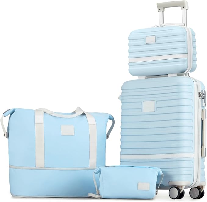 Joyway Carry On Luggage 20 Inch Expandable Suitcase with Spinner Wheel, 4 Piece Hard Shell Luggage Set with TSA Lock(Lightblue brown) by Joyway