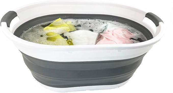 SAMMART 39L (10.3 gallons) Collapsible Plastic Laundry Basket - Foldable Washing Tub - Easy Storage & Pop Up Saving (White/Steel Grey(Set of 2)) - Image 5