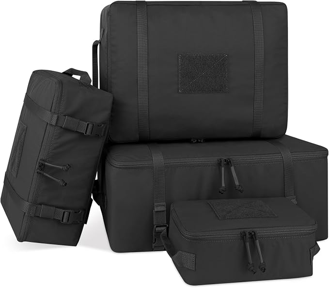 PETAC GEAR 4 PCS Tactical Modular Packing Cubes with Waterproof Material, Large Capacity Storage Bag, Easy Clean Outdoor Travel Organize Storage Pouches Bags (BK) by PetacGear
