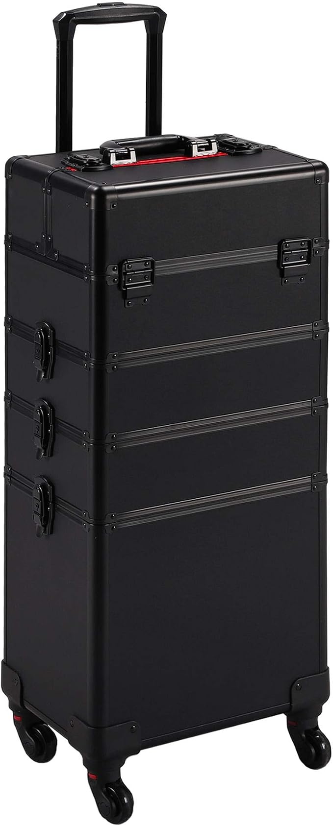 Yaheetech 4 in 1 Rolling Makeup Train Case, Lockable Black Cosmetology Cart | Extra large aluminum-trimmed nail cart with detachable tiers and accordion trays keeping beauty supplies organized on the go by Yaheetech