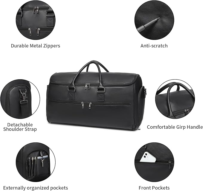 seyfocnia Carry On Garment Bag for Travel, Convertible Travel Garment Bag for Men Women, 2 in 1 Hanging Suitcase Suit Business Travel Bag, Black - Image 5