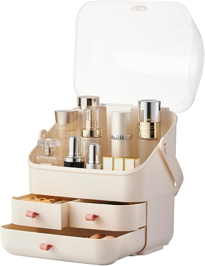 Large Makeup Organizer w Drawers Beauty Organizer Makeup Box Holder Vanity Organization Desk Countertop MakeUp Organizers Bathroom Counter Organizer Skincare Cosmetic Case Stand Dustproof Lid Gift - Image 9