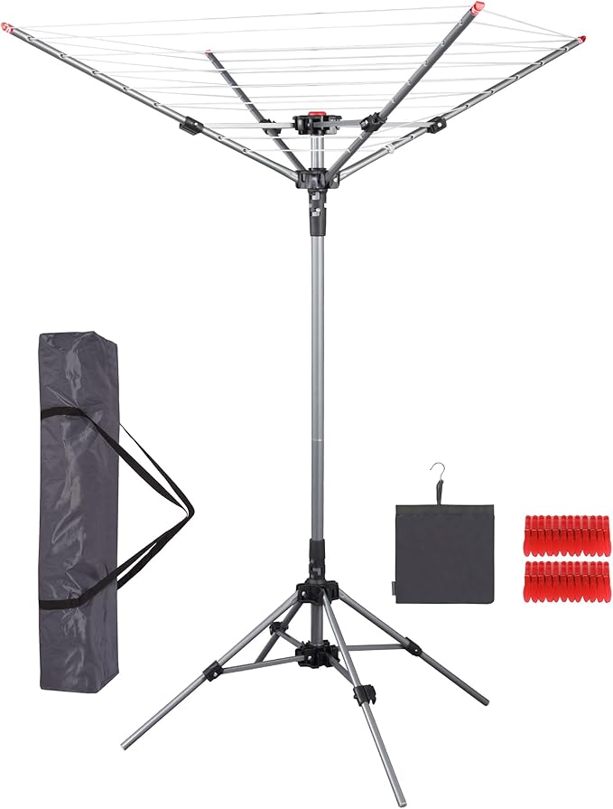 STORAGE MANIAC Portable Umbrella Clothes Drying Rack 8 Lines with 82 Feet Drying Space, Steel Frame & Adjustable Height, 4-arm Umbrella Clothesline for Laundry, Collapsible Indoor & Outdoor Drying by STORAGEMANIAC