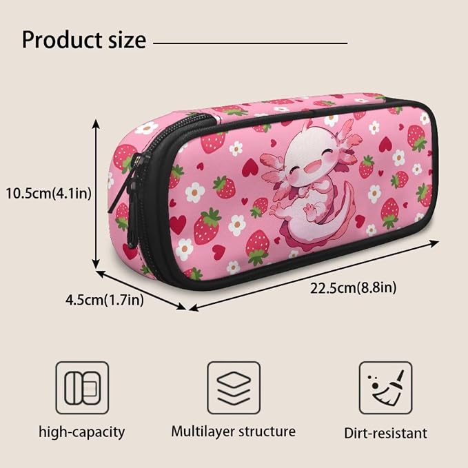 Axolotl Backpack for Girls 17Inch School Bag Set | Girls Schoolbag Strawberry Backpack Set with Lunch Box and Pencil Pouch 17 Inch Laptop Bag Casual Daypack, 3Pcs - Image 7