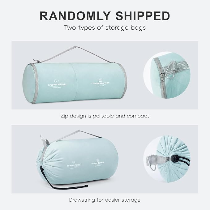 urnexttour Travel Pillow and Blanket Set Neck Pillows Soft Blankets with Sleep Mask Travel Essentials for Airplane Car Memory Foam Blue Green - Image 2