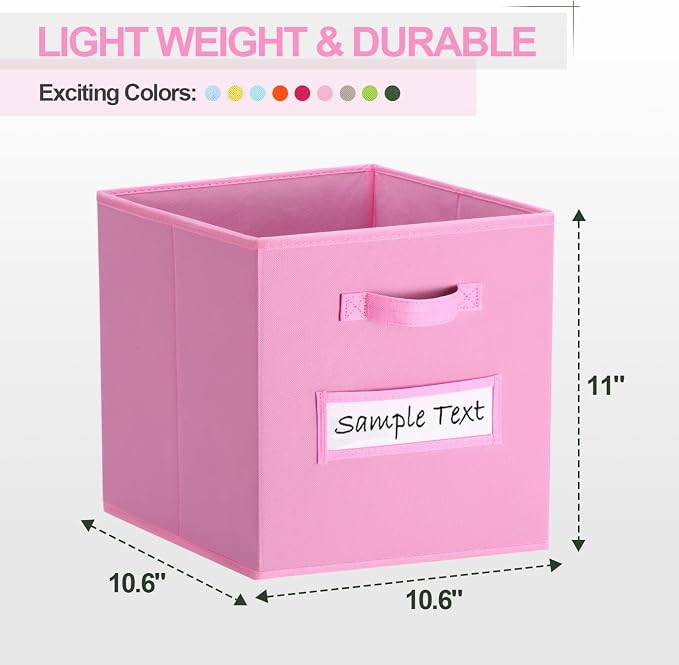 Fabric storage cubes (8 Pack) 11 Inch Cube Storage Bin, cube organizer bins with 8 Labels Window Cards & a Pen, Foldable cube organizer bins and Storage Box, Light Pink - Image 2