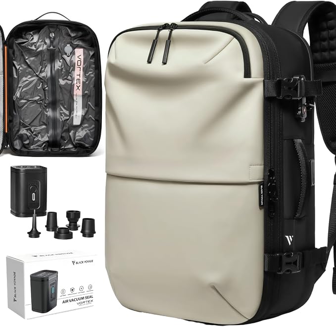 BlackVoyage Vortex Vacuum Seal Travel Backpack 60L Expandable Air Compression System Water Resistant TSA Lock Carry-On by BlackVoyage