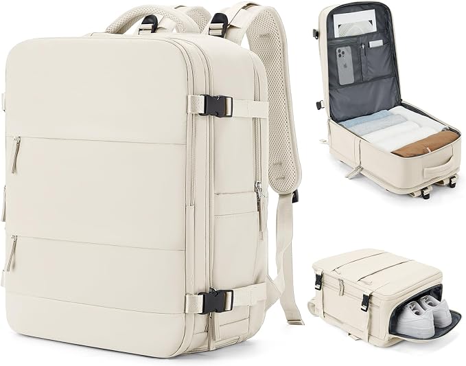 coowoz Large Travel Backpack Carry On for Women Man Gym Backpacks with Laptop Compartment Mochila de Viaje Teacher Personal Item Backpack Rucksack Airplane Accessories Must Haves Beige by coowoz