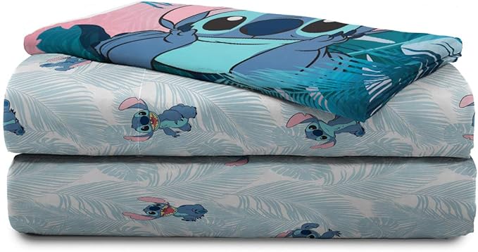 Jay Franco Kids Sheet Set with Fitted, Flat Sheets & Pillow Cover - Ultra-Soft Bedding with Pillowcase for Room Decor, Teal - Lilo & Stitch, 3 Piece Twin - Image 6