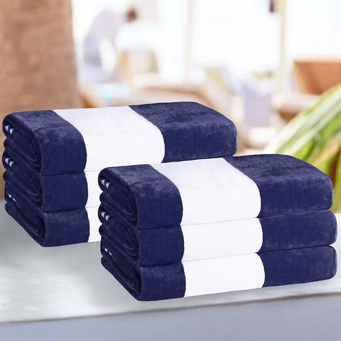 Superior Cotton Striped Beach Towels, Colorful Towels for Adult, Kid, Pool, Swimming, Sand, Travel, Large Oversized, Absorbent, Fast Drying, Bath Basics, Cabana Collection, Set of 6, Blue by SUPERIOR