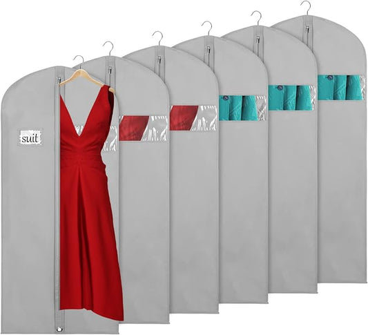 KEEGH Garment Bags for Hanging Clothes 60" (Set of 6) Dress Bags for Gowns Long Dress Bags for Closet Storage with Zipper and Eye-Hole for Folding for Suit Coats Dresses, Grey by KEEGH