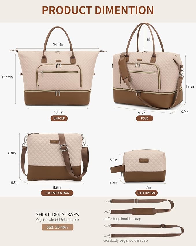 Weekender Bags for Women Travel, Under Seat Carry On Bags for Airplanes Overnight Bag with Shoe Compartment Luggage Sleeve, Foldie Travel Tote Bag Hospital Bag, Travel Gifts, Nude Brown - Image 3