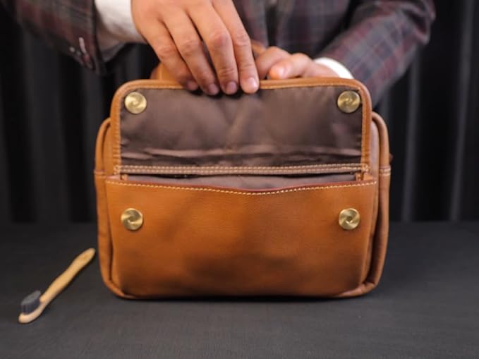 De Lira Extra Large Full-grain Leather Toiletry Bag, Shaving Kit & Cosmetics Case, 10x6x5.5 in, Travel Organizer for Men & Women, Light Brown - Image 6