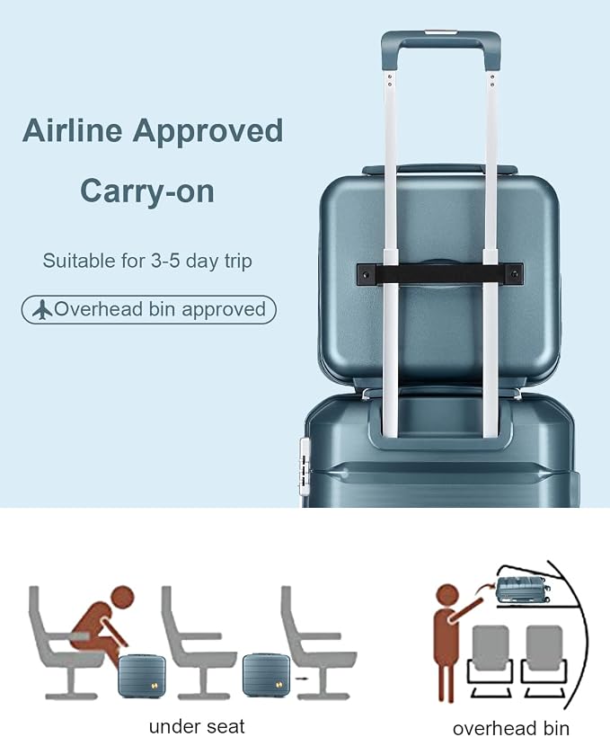 Somago 20 Inch Carry On Luggage Sets Hardside Suitcase with Double Spinner Wheels and TSA Lock YKK Zipper (Ice Blue,14/20) - Image 4