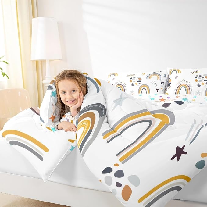 Rainbow Comforter Set Kawaii Decor, Rainbow Stripes Duvet Insert For Kids Girls Children Bedroom, Colourful Cute Cartoon Quilt Girly Iridescent Confetti Bedding Set With 2 Pillow Cases, King Size - Image 6