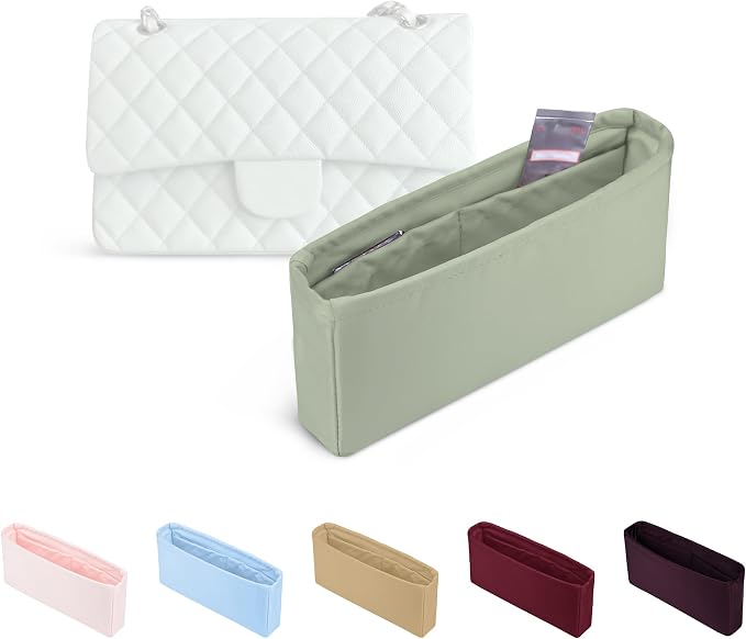 Purse Organizer Insert, Silky-Soft Lightweight Design, Multi-Pocket, Keeps Bag Organized & Protects Interior, Fits Chanel Classic Flap Mini, Ideal for Travel & Daily Use(Sauge, CF Mini 20) by KINGSINBAG