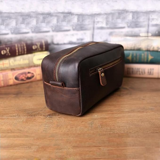 Genuine Leather Toiletry Bag for Men Travel Shaving Dopp Kit-Large Cosmetic Bags Toiletries Bathroom Organizer - Image 5