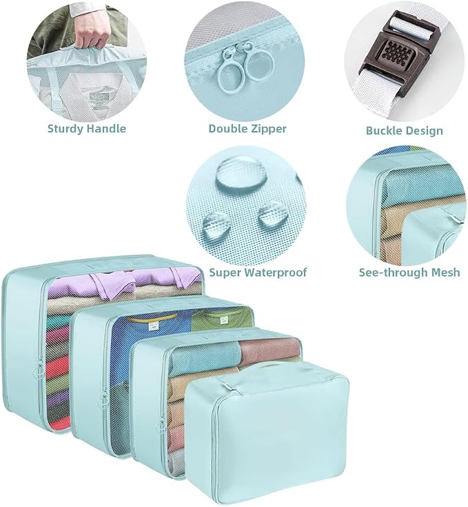 Packing Cubes for Suitcase, 9pcs Travel Luggage Packing Organizers Waterproof Travel Essentials Bag Clothes Shoes Storage Bags, Blue - Image 4