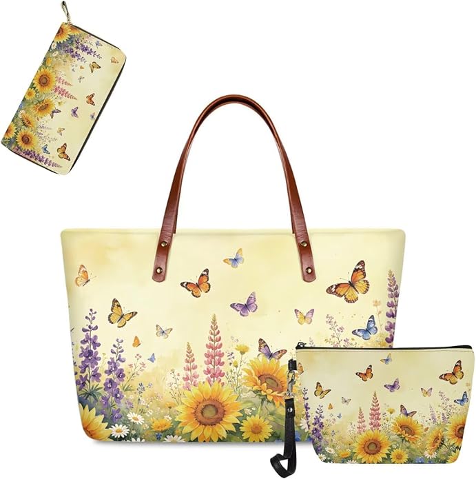 GIFTPUZZ Women Tote Bag Women Wallet Portable Cosmetic Bag for Women Bag Set 3 Pack PU Leather Bags with Zipper - Image 4