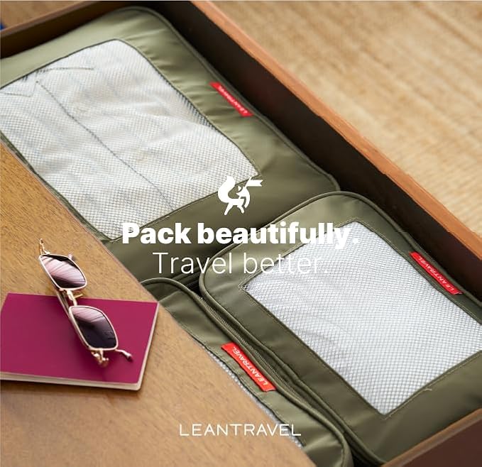 LeanTravel Premium Compression Packing Cubes for Travel - Suitcase Organizer Bags with Double Zipper & Breathable Mesh Panel - Space Saving Carry On Luggage Essentials (6-Pack, Olive Green) - Image 5