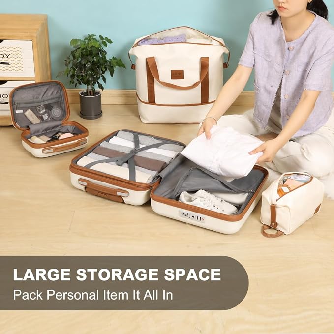 Kono Luggage Set 4 Piece Carry On Hardside Luggage with Spinner Wheels | Lightweight PC+ABS Carry On Suitcase with TSA Lock Cream White - Image 5