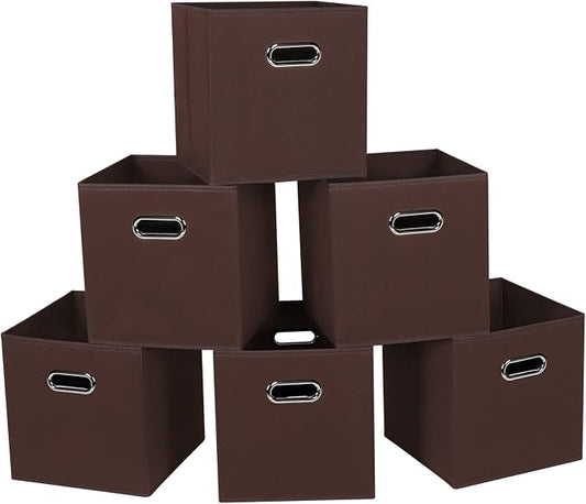 Fabric Cloth Storage Bins,Fabric Cube Bins Organizer with Dual Handles Foldable Cube Storage Baskets for Home Bedroom Storage,Set of 6,(Coffee) by SEVENDOME