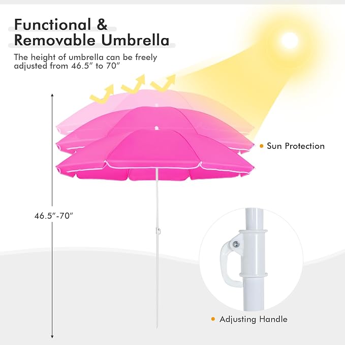 Goplus Double Camping Chair with Umbrella, Folding Loveseat Chairs w/Canopy Shade, Carrying Bag, Table, Cup Holder, Portable Beach Chairs Outdoor Picnic Patio (Pink) - Image 5