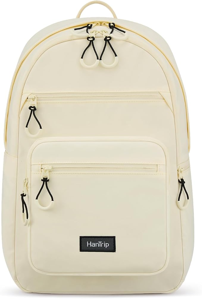 HanTrip Carry On Travel Backpack For Women, 18 Inch Water Resistant Large Backpack Lightweight Bookbag For Men, 8x14x18 Personal Item Bag Casual Daypack Backpacks For Work Office Commuter (Offwhite) by HanTrip