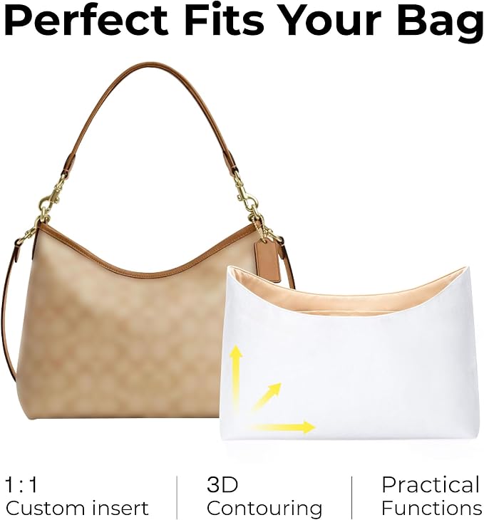 Purse Organizer Insert for COACH Laurel Shoulder Bag(Regular Laurel 31cm length),Custom Fit Inside Premium Vanile Lightweight WaterResistant Tote Bag Insert with Cup Holder Accessories - Image 3