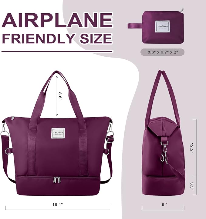WOOMADA Weekender Bag for Women, Travel Duffel Bags with Shoe Compartment & Wet Pocket, Personal Item Bag for Airlines - Image 2