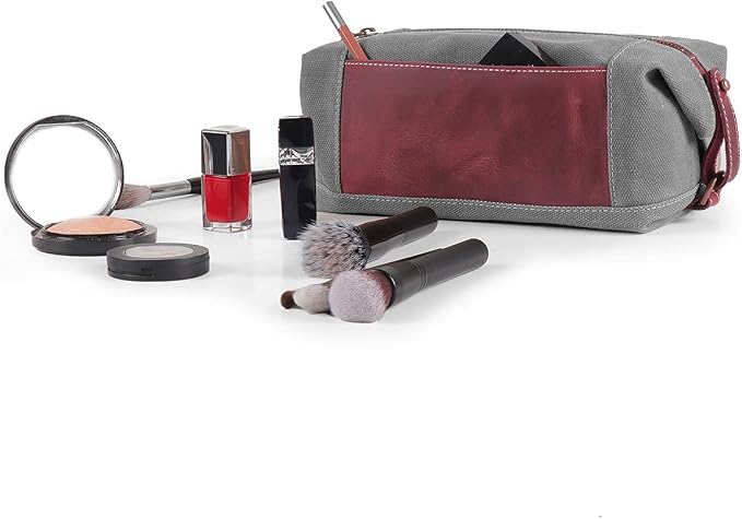 Londo Toiletry Bag Genuine Leather and Canvas Travel Toiletry Bag Dopp Kit - Unisex - Image 6