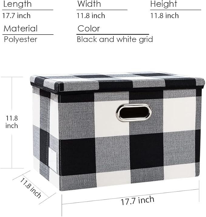 PRANDOM Large Collapsible Storage Bins with Lids [3-Pack] Fabric Foldable Storage Boxes Organizer Containers Baskets Cube with Cover for Home Bedroom Closet Office Black and White (17.7x11.8x11.8) - Image 3