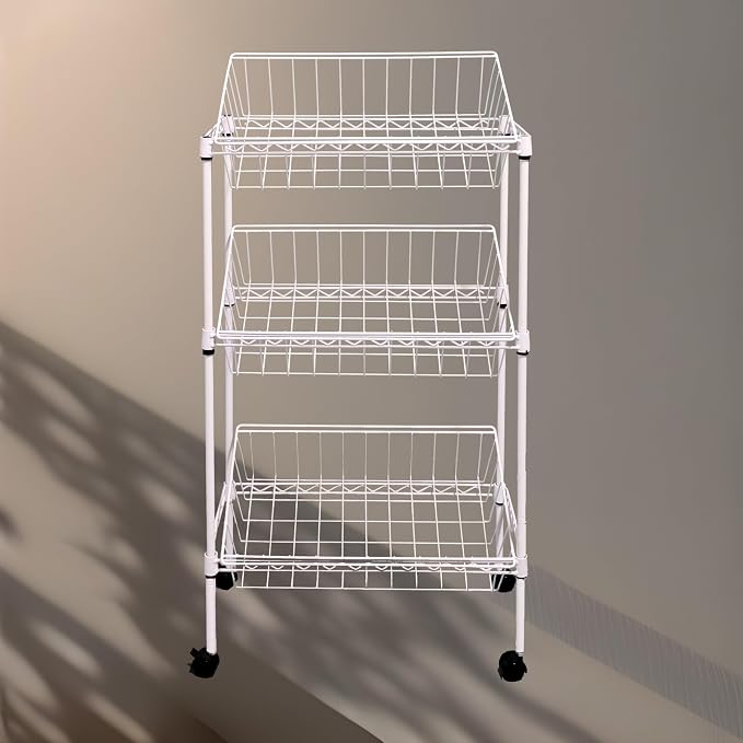 NSF white 3-layer storage rack, kitchen basket rack, vegetable tableware sorting, laundry room dirty clothes storage, detachable storage basket, multifunctional household epoxy resin - Image 3