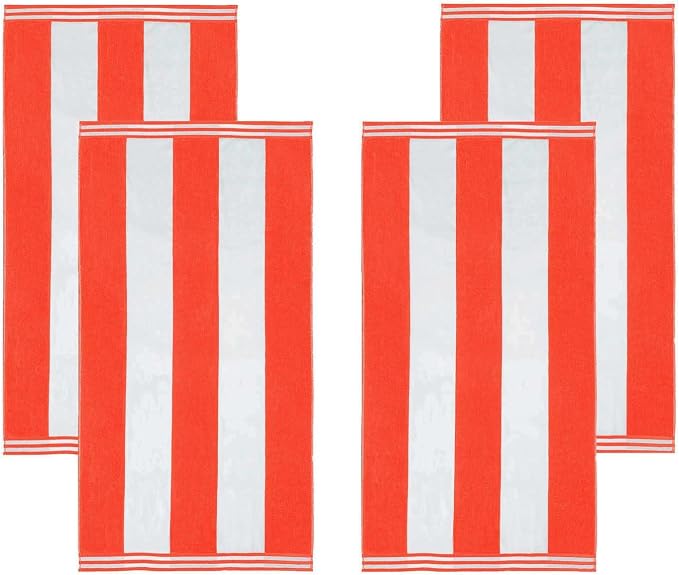 Superior Cotton Striped Beach Towels, Colorful Towels for Adult, Kid, Pool, Swimming, Sand, Travel, Large Oversized, Absorbent, Fast Drying, Bath Basics, Cabana Collection, Set of 4, Coral - Image 2
