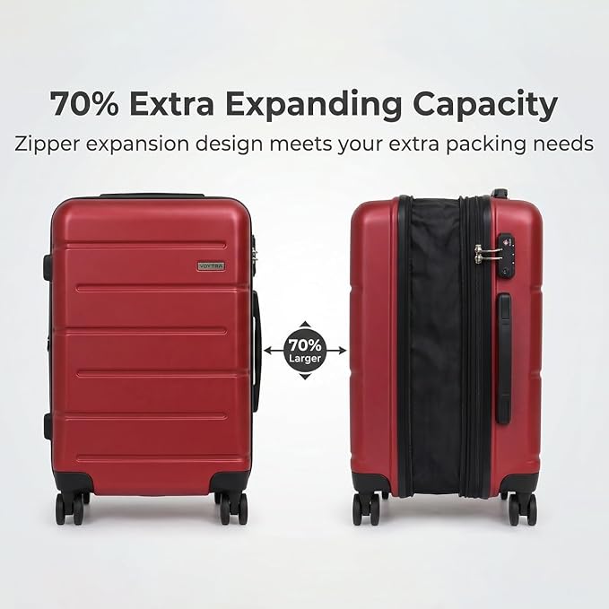 3-Piece Luggage Set with Carry On Luggage Set 22x14x9 Airline Approved, ABS Hardside Suitcase with 8 Spinner Wheels & TSA Lock, Expandable Suitcase for Men & Women (20/TB/DB Red) - Image 2