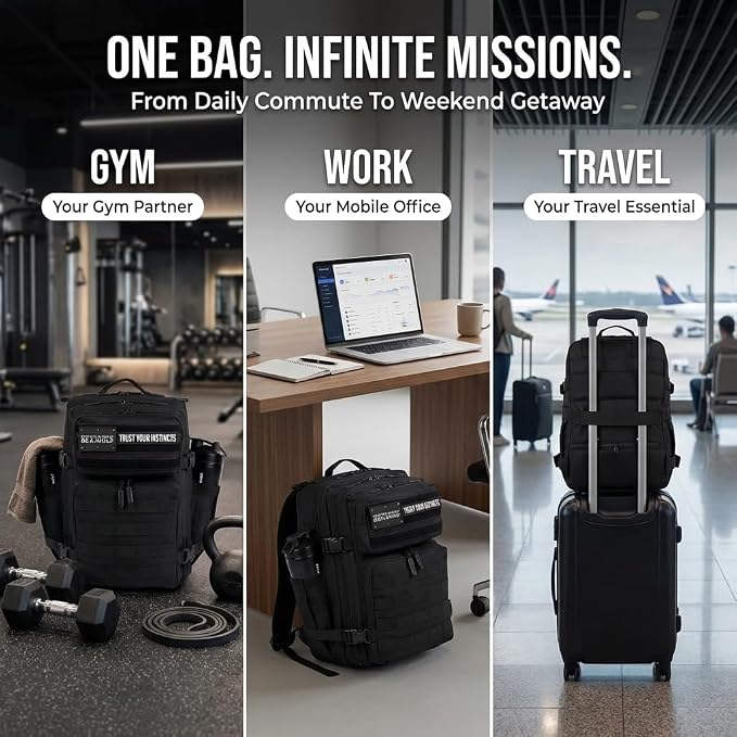 WOLFpak 35L Tactical Gym Backpack (Alpha Black White Accents) Durable 1000D Waterproof Oxford Material with MOLLE Webbing, Laptop Pocket & Dual Cup Holders, Durable Fitness/Travel/Military Daypack - Image 2