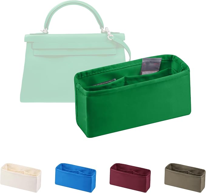 Women's Purse Organizer Insert - Satin & Lightweight Fabric with Inside Pockets, Portable for Commute, Travel, Shopping, and Evening, Multicolor Options, Fits for Kelly 25(Bambou, KL25 Sellier) by KINGSINBAG