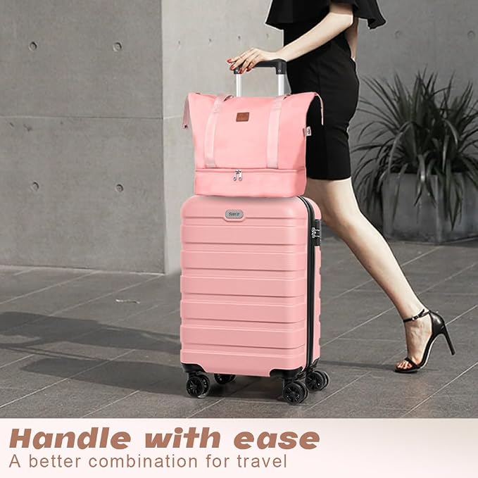 AnyZip Luggage Set 20 Inch Carry on Luggage PC ABS Hardshell Lightweight Suitcases for Travelling with 4 Universal Wheels TSA Lock Pink - Image 2