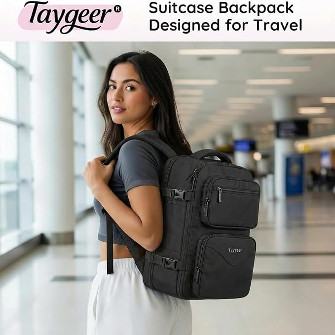 Taygeer Mochila De Viaje Para Hombre, TSA Travel Laptop Backpack for Men | Carry on Bag, Fits 15.6 Inch Laptop, Shoe Pouch, Water Bottle Pocket, Travel Gift for Men Business Work Black - Image 2