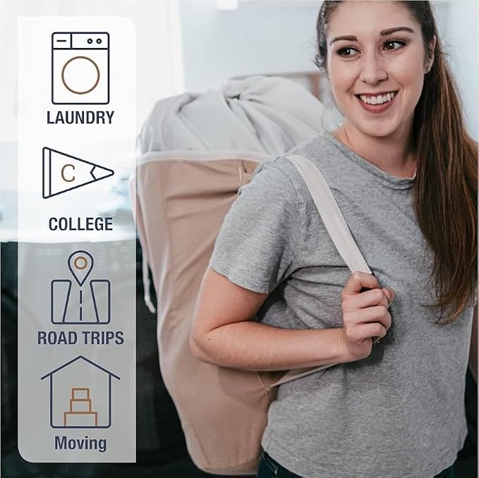 CleverMade Laundry Backpack Duffel Bag Tote with Shoulder Straps - Extra Large Capacity Clothes Hamper with Drawstring Top Closure Lid, Charcoal/Cream (Pack of 4) - Image 7