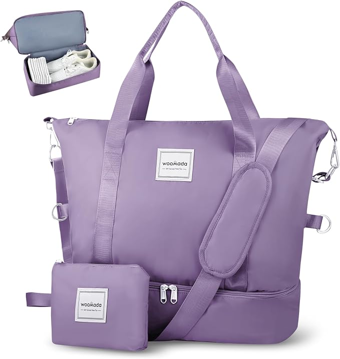 WOOMADA Weekender Bag for Women, Travel Duffel Bags with Shoe Compartment & Wet Pocket, Personal Item Bag for Airlines by WOOMADA
