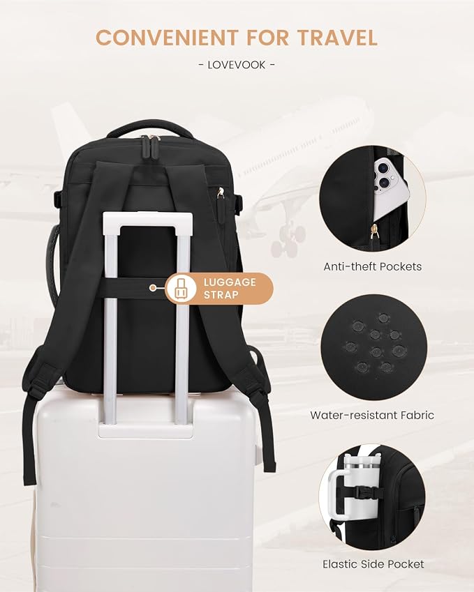 LOVEVOOK Travel Backpack for Women & Men, 50L Carry on Backpack Airline Approved, Large TSA Personal Item Travel Bag fits 17.3" Laptop, Business Weekender Bag for Essentials, 4Pcs - Image 8